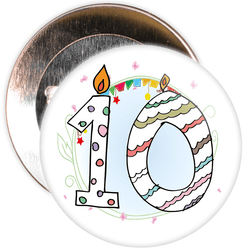 10th Birthday Badge with Candles and Blue Background