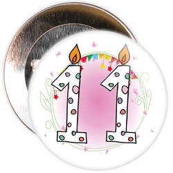 11th Birthday Badge with Candles and Pink Background
