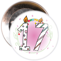 17th Birthday Badge with Candles and Pink Background