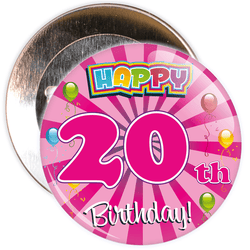 Pink 20th Birthday Badge