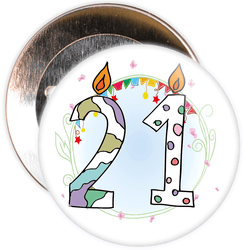 21st Birthday Badge with Candles and Blue Background