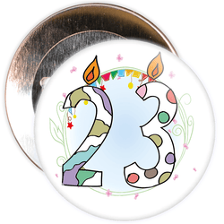 23rd Birthday Badge with Candles and Blue Background