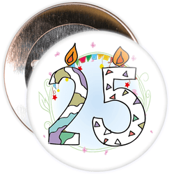 25th Birthday Badge with Candles and Blue Background