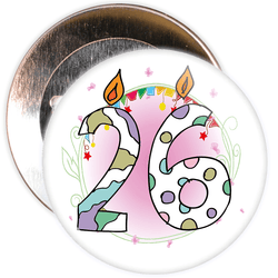 26th Birthday Badge with Candles and Pink Background