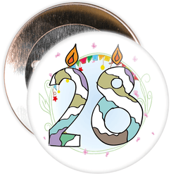 28th Birthday Badge with Candles and Blue Background