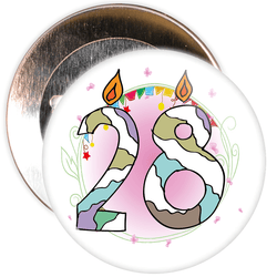 28th Birthday Badge with Candles and Pink Background