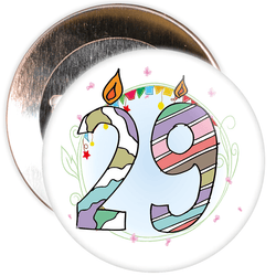 29th Birthday Badge with Candles and Blue Background