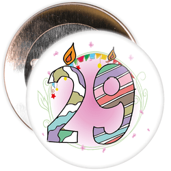 29th Birthday Badge with Candles and Pink Background