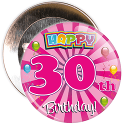 Pink 30th Birthday Badge