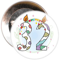 32nd Birthday Badge with Candles and Blue Background