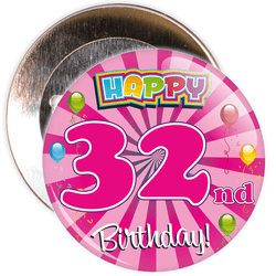 Pink 32nd Birthday Badge
