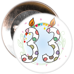 33rd Birthday Badge with Candles and Blue Background