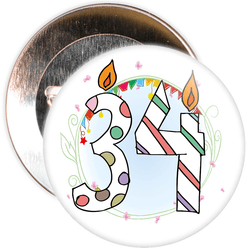 34th Birthday Badge with Candles and Blue Background