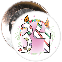34th Birthday Badge with Candles and Pink Background