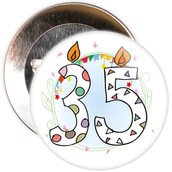 35th Birthday Badge with Candles and Blue Background