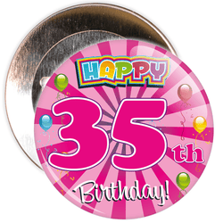 Pink 35th Birthday Badge