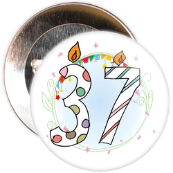 37th Birthday Badge with Candles and Blue Background