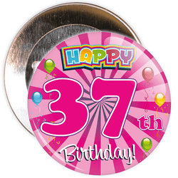 Pink 37th Birthday Badge