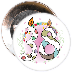 38th Birthday Badge with Candles and Pink Background