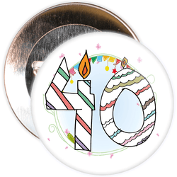 40th Birthday Badge with Candles and Blue Background