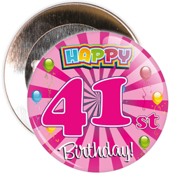 Pink 41st Birthday Badge