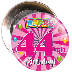 Pink 44th Birthday Badge