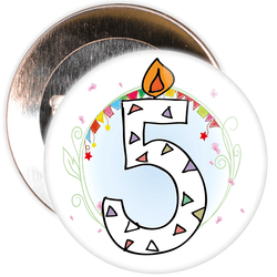 5th Birthday Badge with Candles and Blue Background