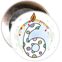 6th Birthday Badge with Candles and Blue Background