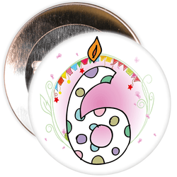 6th Birthday Badge with Candles and Pink Background