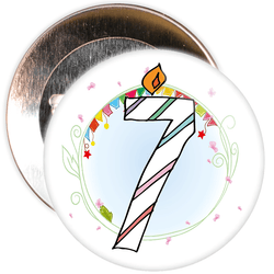 7th Birthday Badge with Candles and Blue Background