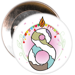 8th Birthday Badge with Candles and Pink Background