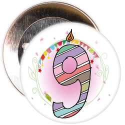 9th Birthday Badge with Candles and Pink Background