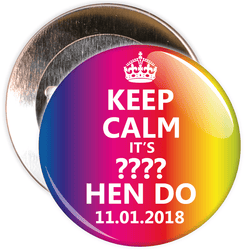 Customisable Colourful Keep Calm Hen Party Badge