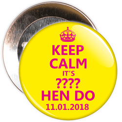 Customisable Yellow and Pink Keep Calm Hen Party Badge