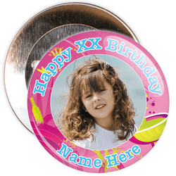 Pink Customisable Birthday Photo Badge