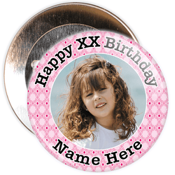 Pink Customisable Birthday Photo Badge