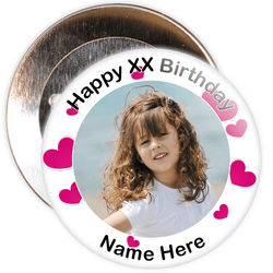 Heart Styled Customisable Birthday Photo Badge