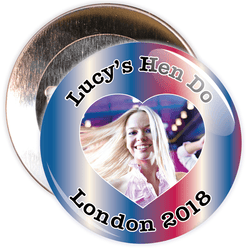 Customisable Blue Hen Party Heart Photo Badge