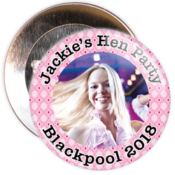 Customisable Pink Pattern Hen Party Photo Badge