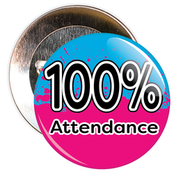 100% Attendance Badge with Blue/Pink Background