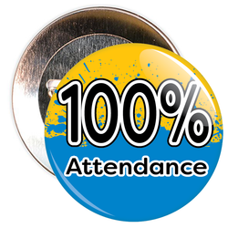 100% Attendance Badge with Yellow/Blue Background