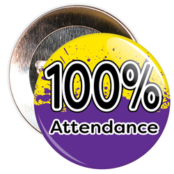 100% Attendance Badge with Yellow/Purple Background
