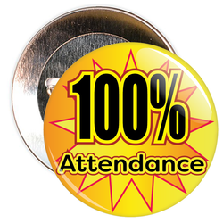 100% Attendance Badge with Orange Star Background