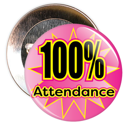 100% Attendance Badge with Pink Star Background