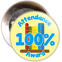 Attendance 100% Award Badge (yellow/blue)