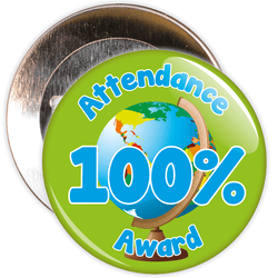Attendance 100% Award Badge (green/blue)