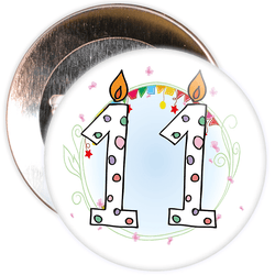11th Birthday Badge with Candles and Blue Background