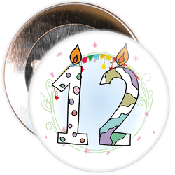 12th Birthday Badge with Candles and Blue Background