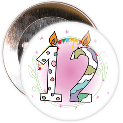 12th Birthday Badge with Candles and Pink Background
