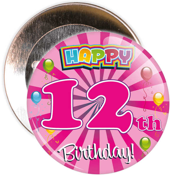 Pink 12th Birthday Badge
